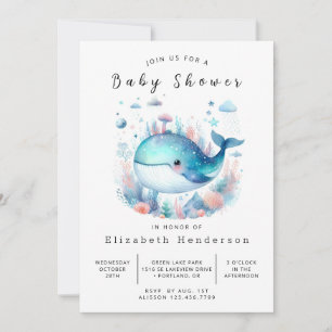 Invitación Bajo el mar Baby Shower de ballena imprimible