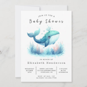 Invitación Bajo el mar Baby Shower de ballena imprimible