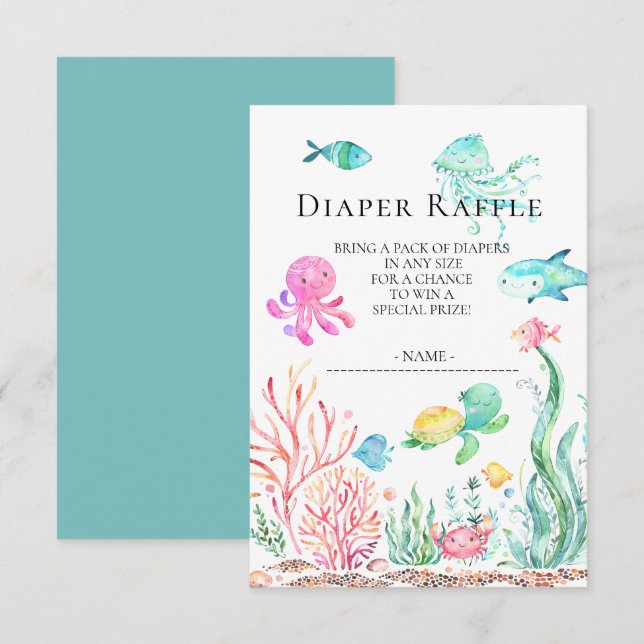 Invitación Bajo el mar Baby Shower Diaper Raffle Ticket (Anverso / Reverso)