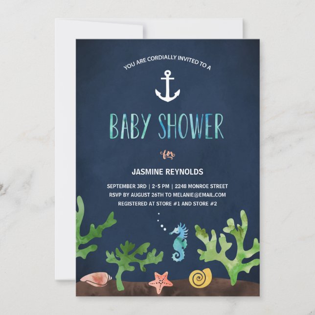 Invitación Bajo el mar| Baby Shower Náutico (Anverso)