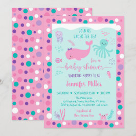 Invitación Bajo el mar, Baby Shower Náutico Púrpura Rosa