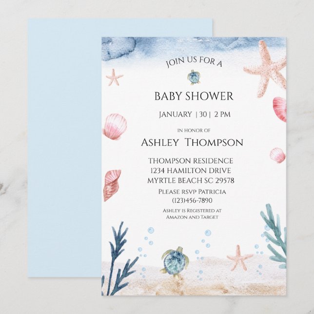 Invitación Bajo el mar Baby Shower neutral de género (Anverso / Reverso)