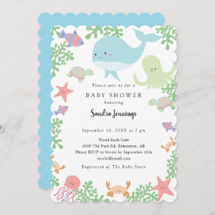 Invitación Bajo el mar Baby Shower Neutral Pastel Cute