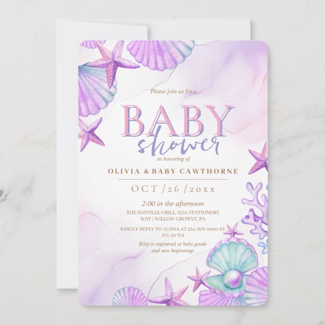 Invitación Bajo el mar Baby Shower Ocean Watercolor rosa (Anverso)