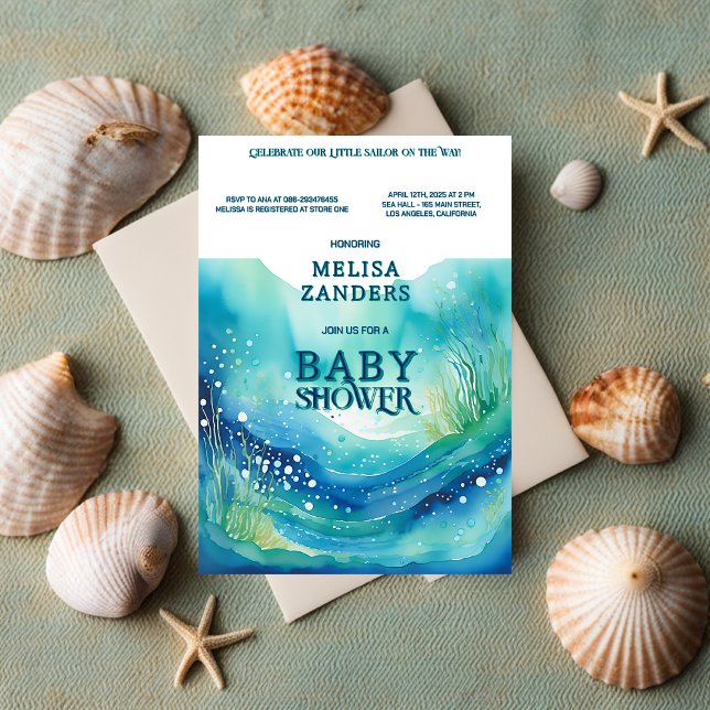 Invitación Bajo el mar, bebé cuece burbujas acuáticas (Under the Sea Baby Boy Cute Watercolor Bubbles )