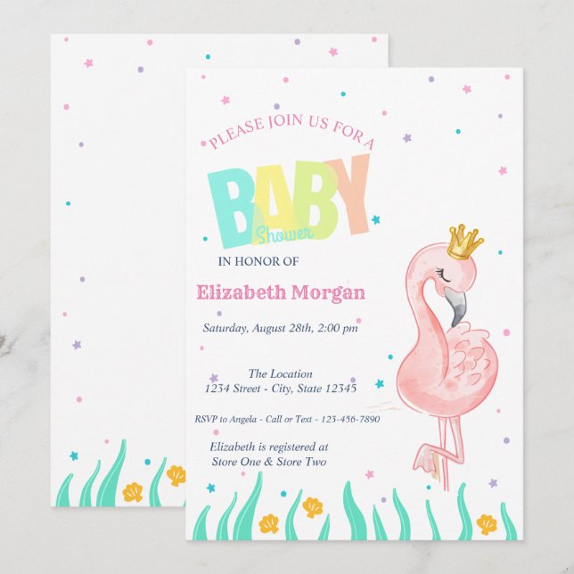 Invitación Bajo El Mar,Bebé Flamingo Baby Shower (Anverso / Reverso)