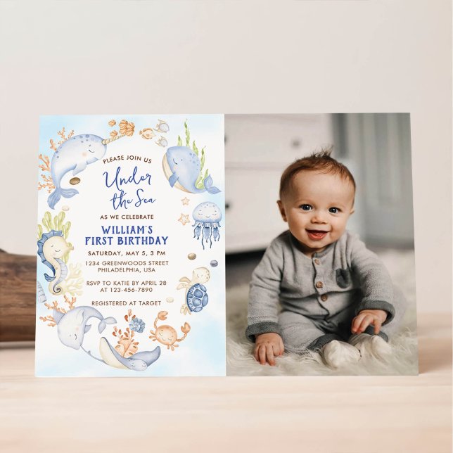 Invitación Bajo el mar Blue Boy primera fiesta de cumpleaños (Subido por el creador)