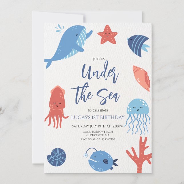 Invitación Bajo el mar Boy Birthday (Anverso)