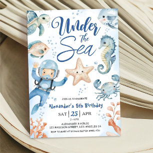 Invitación ¡Bajo El Mar! Boy Cute Ocean 5th Birthday Party