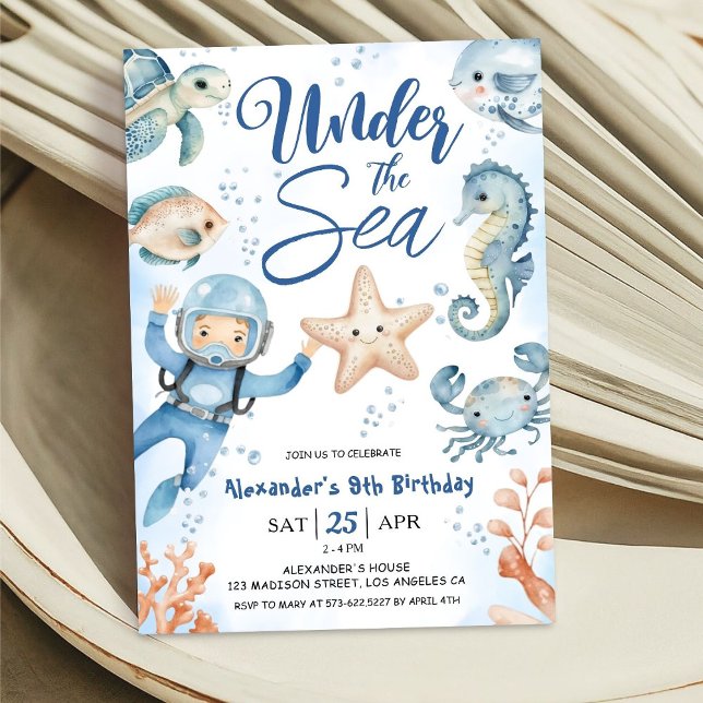 Invitación ¡Bajo El Mar! Boy Cute Ocean 9ª fiesta de cumpleañ (Subido por el creador)