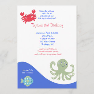 Invitación Bajo el mar Cangrejo de Cumpleaños Calipso 5x7