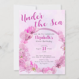Invitación Bajo el mar, Chica Rosa de Cute, primer Fiesta de