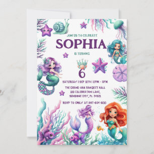 Invitación Bajo el mar, CHICAS de cumpleaños de sirena