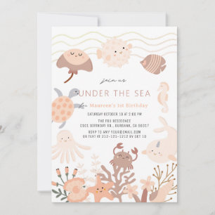 Invitación Bajo el mar criaturas Chica rosa cumpleaños