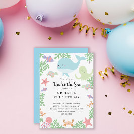 Invitación Bajo el mar Cumpleaños Cute Pastel Ocean Ballena