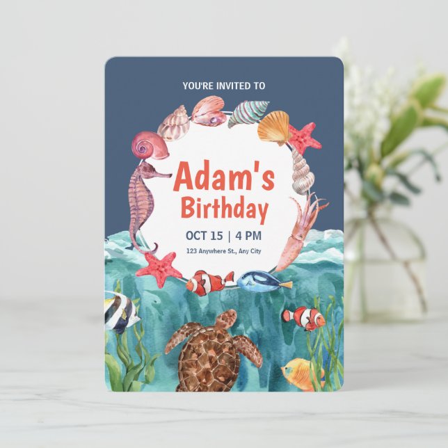 Invitación Bajo el Mar, Cumpleaños de Animales del (Anverso de pie)