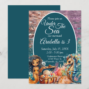 Invitación Bajo el mar Cumpleaños de la Sirenita Negra