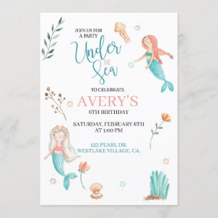 INVITACIÓN BAJO EL MAR, CUMPLEAÑOS DE MERMAID, MERMAID DE COL