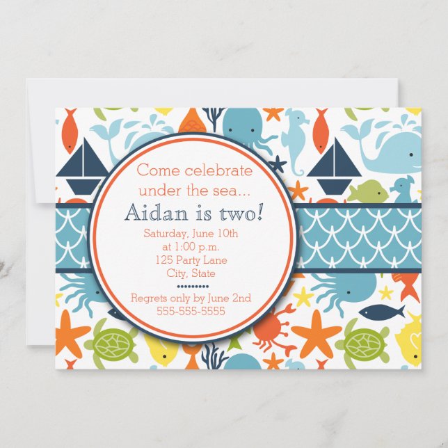 Invitación Bajo el mar, cumpleaños náutico (Anverso)