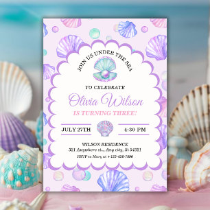 Invitación Bajo el Mar Cumpleaños niña 3 años