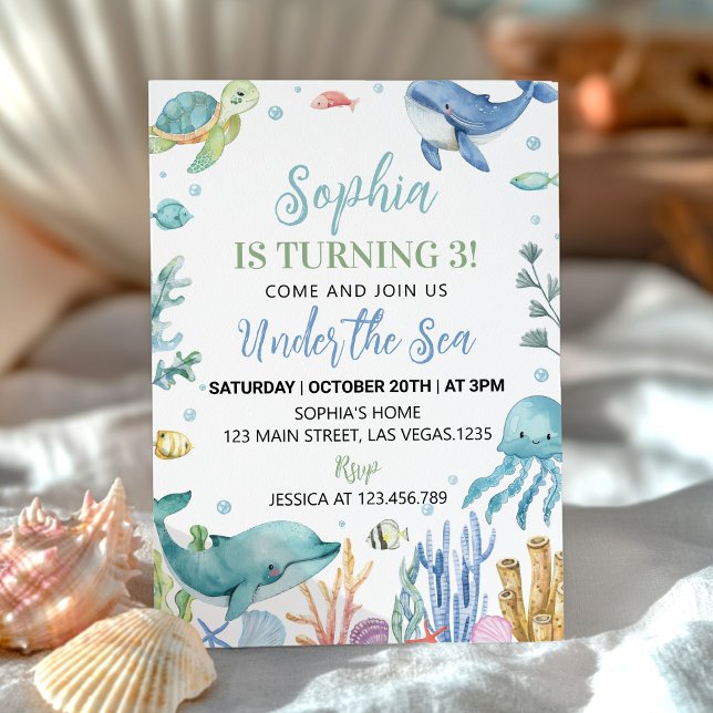 Invitación Bajo el mar Cute Ocean Animals Cumpleaños (Subido por el creador)