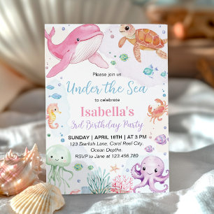 Invitación Bajo el mar Cute Ocean Animals Cumpleaños