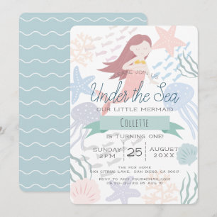 Invitación Bajo el Mar de la Sirena Verde Primer Cumpleaños