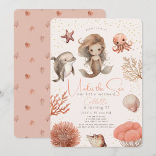 Invitación Bajo el Mar de la Sirenita Acuarela Cumpleaños Ros