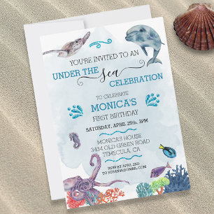 Invitación Bajo el Mar Delfín Cumpleaños Océano Tortuga