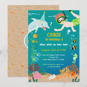 Invitación Bajo el mar delfines y fiesta de cumpleaños de niñ