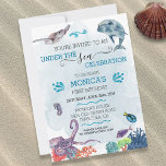 Invitación Bajo el mar Dolphin Birthday Ocean Turtle<br><div class="desc">Este diseño puede ser personalizado en el área proporcionada cambiando la foto y/o el texto. O puede personalizarse eligiendo la opción de hacer clic en el personalizar y borrar o cambiar el color del fondo, agregar texto, cambiar el color o estilo del texto o eliminar el texto para un diseño...</div>