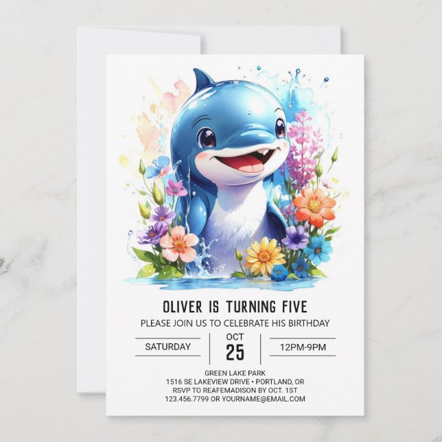 Invitación Bajo el mar Dolphin Delight Birthday (Anverso)