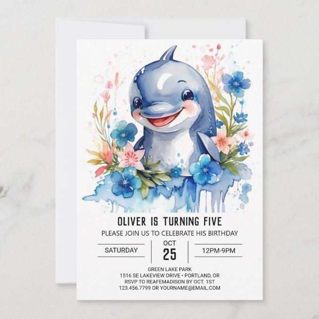 Invitación Bajo el mar Dolphin Delight Birthday (Anverso)