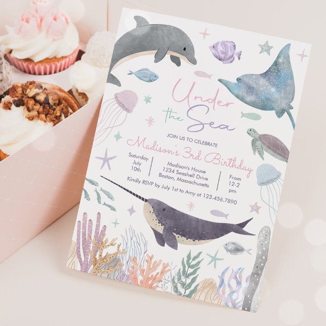 Invitación Bajo el mar Dolphin Narwhal Sea Life Birthday (Subido por el creador)