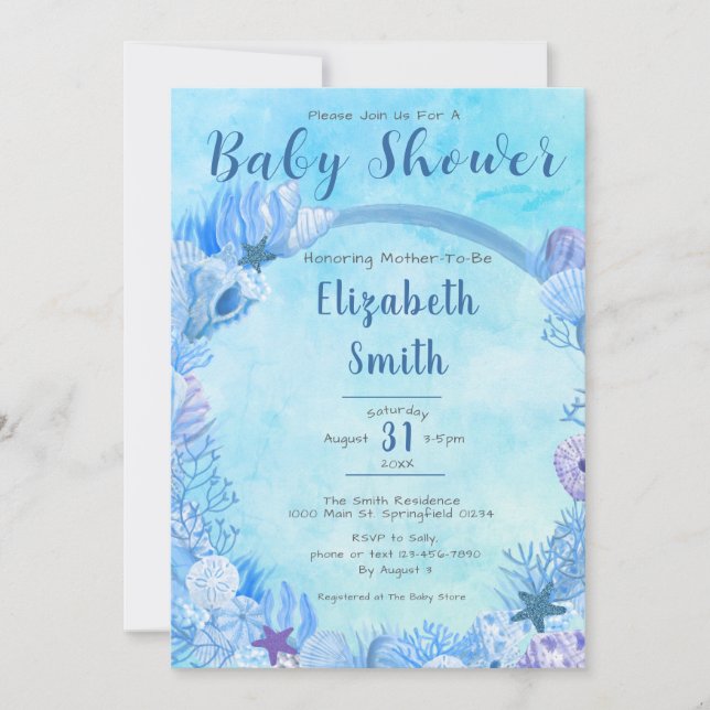 Invitación Bajo el mar, el Baby Shower de Cute Blue Boy (Anverso)