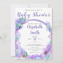 Invitación Bajo el mar, el Baby Shower morado y verde