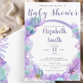 Invitación Bajo el mar, el Baby Shower morado y verde