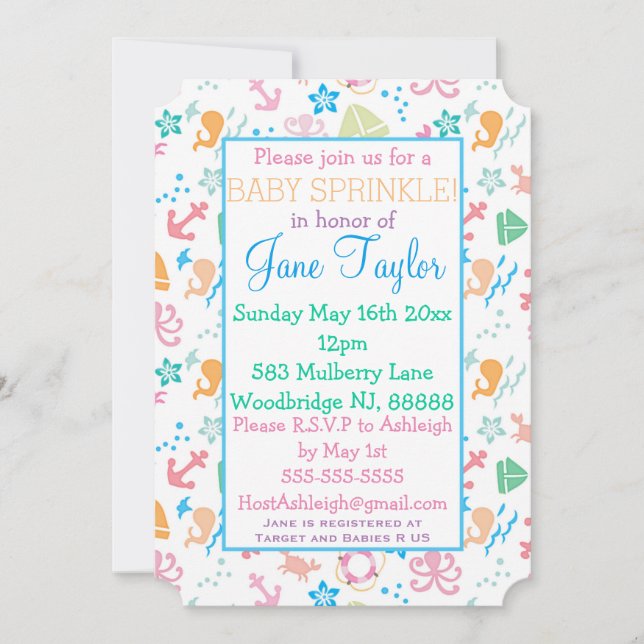 Invitación Bajo el mar, el bebé se rociará (Anverso)