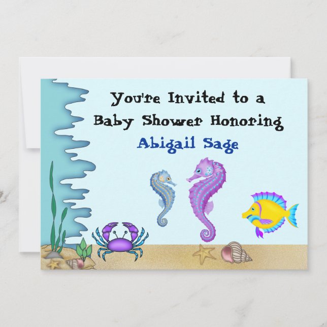 Invitación Bajo el mar, el caballito de mar Baby Shower invit (Anverso)