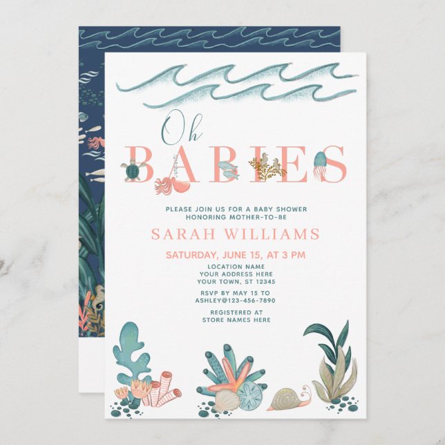 Invitación Bajo el mar el código QR multiples Oh bebés ducha (Anverso / Reverso)