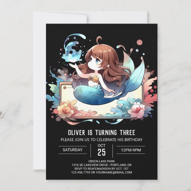 Invitación Bajo el mar, el cumpleaños de la sirena (Anverso)