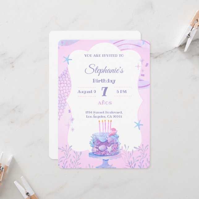 Invitación Bajo el mar, el tema del séptimo cumpleaños del Ch (Anverso/Reverso In Situ)