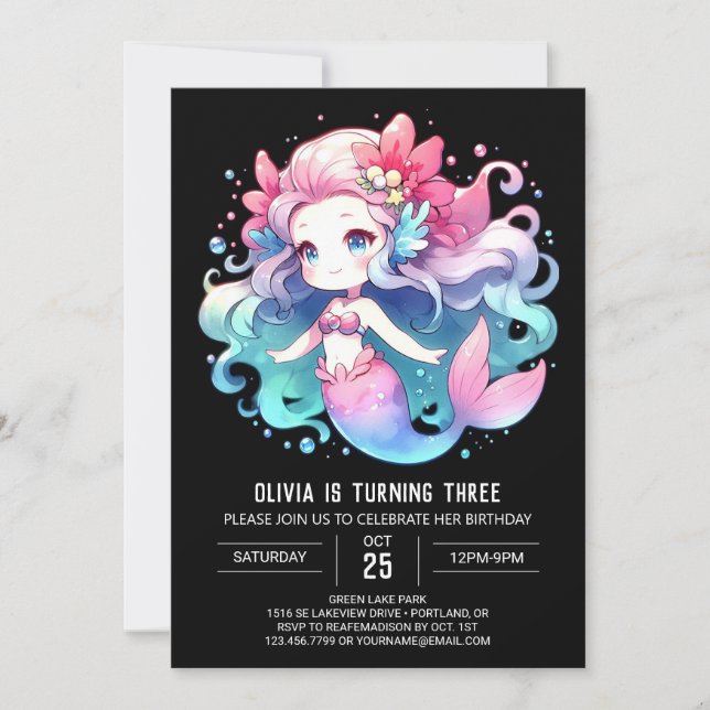 Invitación Bajo el mar Elegante cumpleaños de sirena (Anverso)