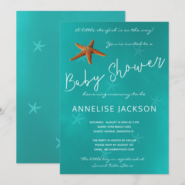 Invitación Bajo el mar estrella océano ducha de bebé azul (Anverso / Reverso)