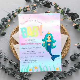 Invitación Bajo el Mar, Fiesta de Bebé Holográfica de Sirena