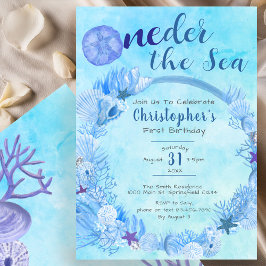 Invitación Bajo el Mar Fiesta de Cumpleaños del Niño Azul - 1