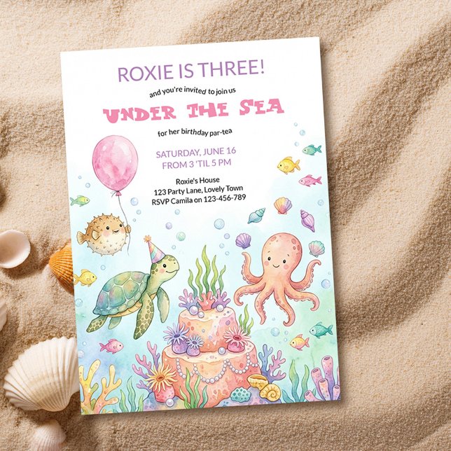 Invitación Bajo el Mar Fiesta de Cumpleaños del Océano Divert (Cute Under the Sea kids birthday party invitation by Darling & May)