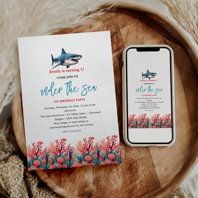 Invitación Bajo el mar Fiesta de primer cumpleaños (Subido por el creador)