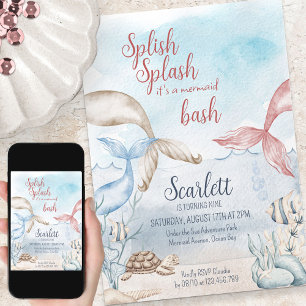 Invitación Bajo el mar Fiesta de sirena acuarela Cumpleaños