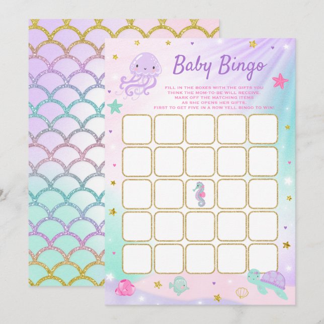 Invitación Bajo el mar Juego de cartas de Bingo Baby Shower (Anverso / Reverso)